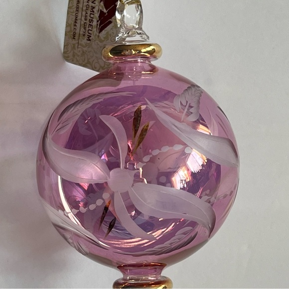 Fine Egyptian Glass Christmas Ornament 7.5” Pink Etched - Picture 5 of 13